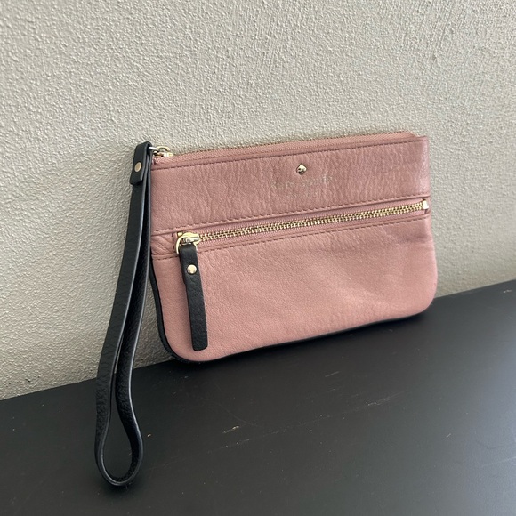 Kate Spade Pebbled Leather Pink Black Wristlet Clutch Coin Purse - Picture 3 of 14